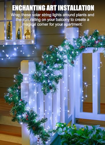 Outdoor Solar String Lights, 2 Pack 33 Feet 100 Led Solar Powered Fairy Lights with 8 Modes Waterproof Decoration Copper Wire Light for Patio Yard Trees Christmas Wedding Party (Pure White)