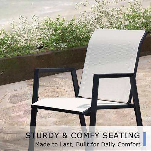 Patio Chairs Set of 2, Stackable Outdoor Dining Chairs with Metal Frame and Breathable Textilene Fabric, All Weather Dining Furniture Set for Lawn, Garden, Backyard, Poolside, Oyster
