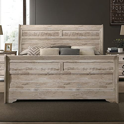 Imerland White Wash Finish 3-Piece Bedroom Set-Sleigh Bed and Two Nightstands, Queen Size