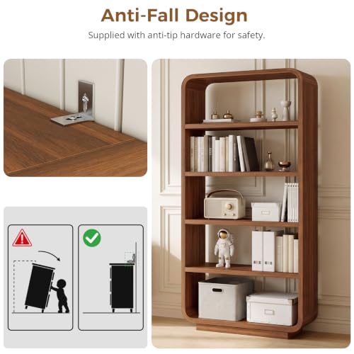 5-Tier Bookshelf, 71" Tall Bookcase, Open Display Shelves, Walnut, view 6