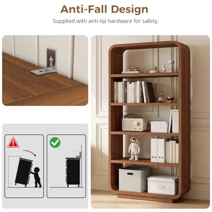 5-Tier Bookshelf, 71" Tall Bookcase, Open Display Shelves, Walnut, view 6