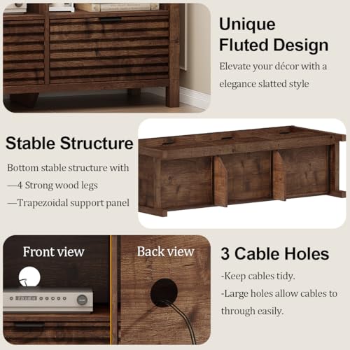 TV Stand, Mid Century Modern Media Console for 65/55/50 Inch TVs, Wood Fluted Entertainment Center with Storage for Living Room, Bedroom (Rustic Oak)