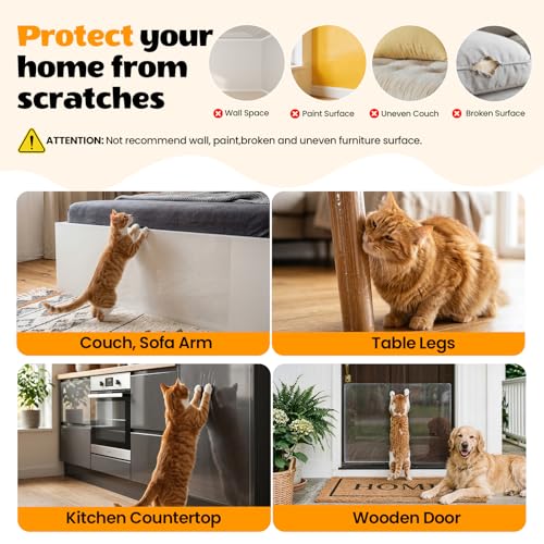 200" x 16.5" Anti Cat Scratch Furniture Protector, Single-Sided Sticky Couch Protector from Cats Claws, Couch Corner Guard Under Pet Claws, Thicken Viny Flexible Scratch Deterrent Tape