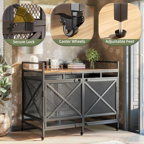 48" Dog Crate Furniture with Wheels, Brown, view 4