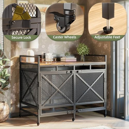48" Dog Crate Furniture with Wheels, Brown, view 4