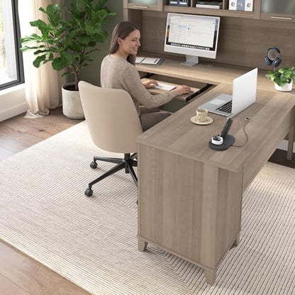 72-Inch L-Shaped Desk with Hutch, Corner Computer Office Desk with File and Box Drawers, Shelves and Storage Cabinet, Home Office Workstation, Somerset Collection, Ash Gray