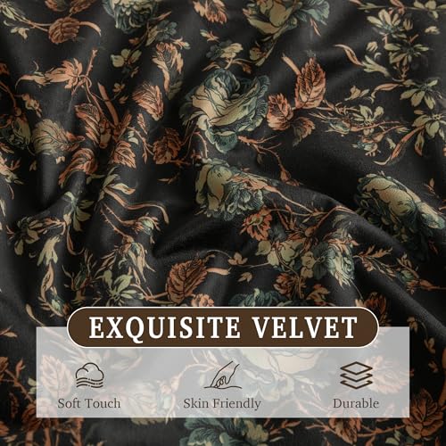 1 Panel Custom Vintage Floral Curtain 300GSM Thick Velvet Print Curtain Soft Thermal Insulated Privacy Window Drapes for Bedroom Dining Living Room Bathroom