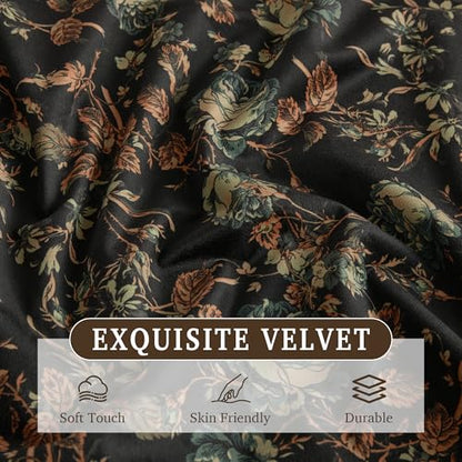 1 Panel Custom Vintage Floral Curtain 300GSM Thick Velvet Print Curtain Soft Thermal Insulated Privacy Window Drapes for Bedroom Dining Living Room Bathroom