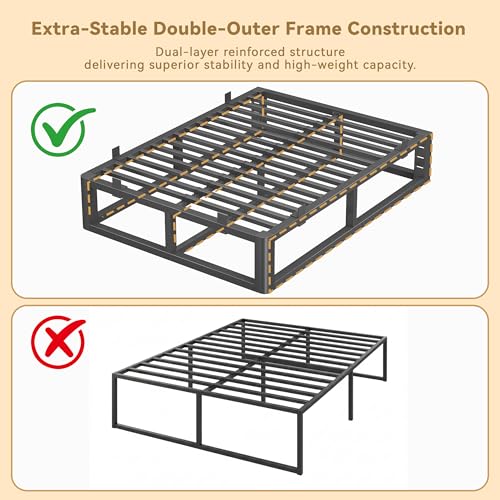 14 Inch Metal Queen Bed Frame with Rounded Corner, Steel Support, view 6