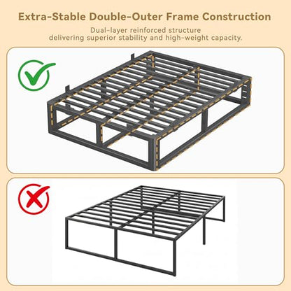 14 Inch Metal Queen Bed Frame with Rounded Corner, Steel Support, view 6