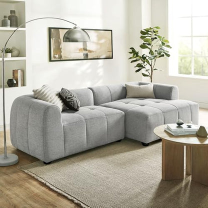 Liana Right-Facing Modular Sofa with Chaise in Pewter - Modern Sectional Sofa Couch Furniture Set - Upholstered Fabric Chaise and Chair for Living Room, Lounge, Apartment