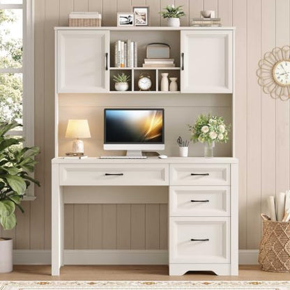 Farmhouse Desk with Hutch, Executive Desk with Storage Cabinet, view 4