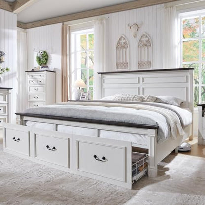 Antique White Farmhouse Bed Frame with Tall Headboard, view 2