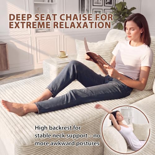 110" Boneless Sectional Couch, Modular Sectional Sofa L-Shape Couch with Deep Seat, Cloud Comfy Boneless Couch for Living Room, No Assembly Required (Corduroy, Beige)