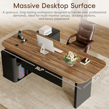 78.7" L Shaped Executive Desk with Drawers, Large Office Desk w/Power Outlets, view 4