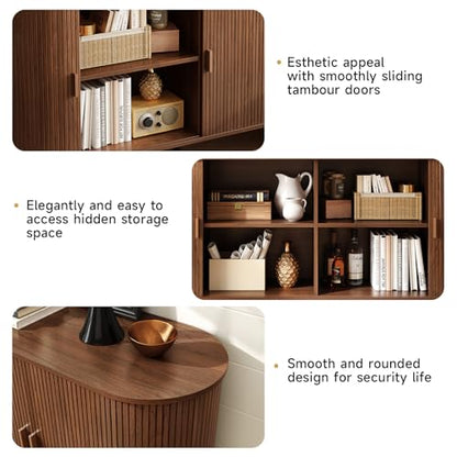 55" Sideboard Buffet Cabinet with Storage, Sliding Door & Adjustable Shelf, Modern Accent Coffee Bar Console Table for Kitchen, Entryway, Walnut