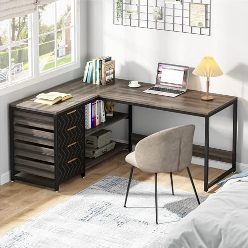 Tribesigns L Shaped Computer Desk with Storage Drawers, view 6
