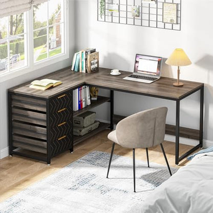 Tribesigns L Shaped Computer Desk with Storage Drawers, view 6