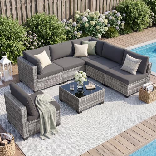 7 Piece Patio Furniture Set, Outdoor Wicker Sectional Sofa Set, view 2
