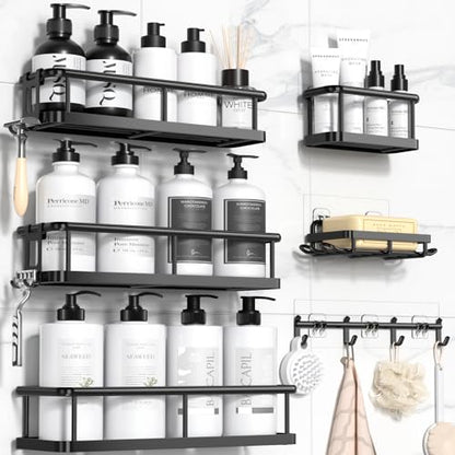 Shower Caddy Adhesive, 100% Rustproof Shower Organizer with Soap Holder, Large Capacity Shower Shelves for Inside Shower, No Drilling Bathroom Organizers and Storage for Home Decor 6 Pack