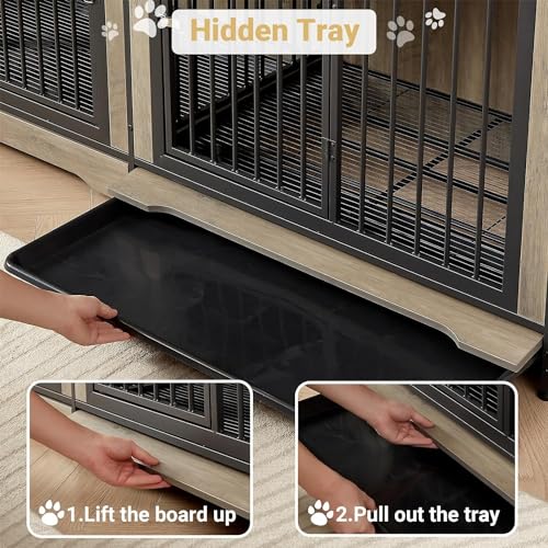 75'' Double Dog Crate Furniture for 2 Large Dogs, view 5
