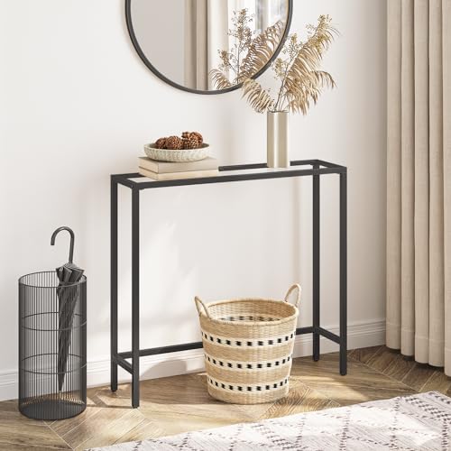 29.5" Narrow Console Table, Modern Sofa Table Behind Couch, Tempered Glass Entryway Table, Small Side Table for Entrance, Living Room, Foyer, Hallway, Bedroom, Black BK07XG01