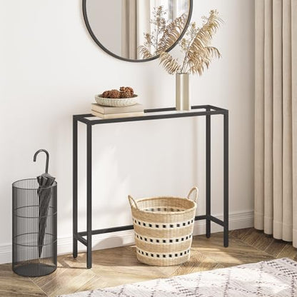 29.5" Narrow Console Table, Modern Sofa Table Behind Couch, Tempered Glass Entryway Table, Small Side Table for Entrance, Living Room, Foyer, Hallway, Bedroom, Black BK07XG01