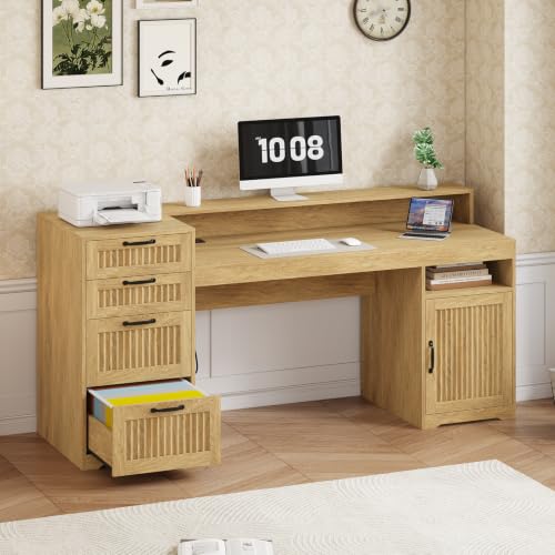 63" Fluted Computer Desk with 4 Drawers for Home Office, Bedroom, view 4