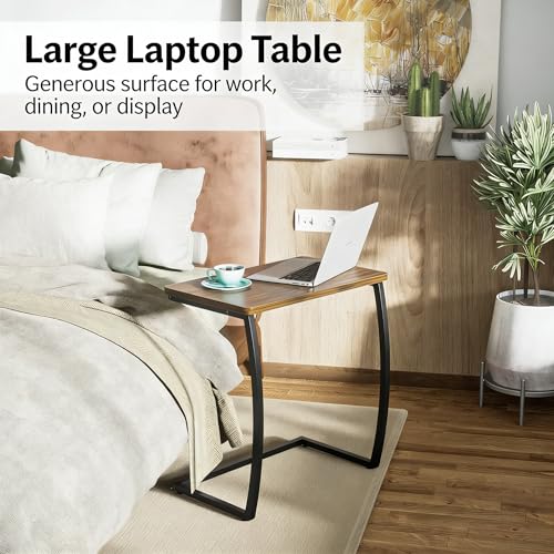 Side Table, End Table, Vintage C-Shaped Couch Table for Sofa Laptop Coffee Snack, Walnut