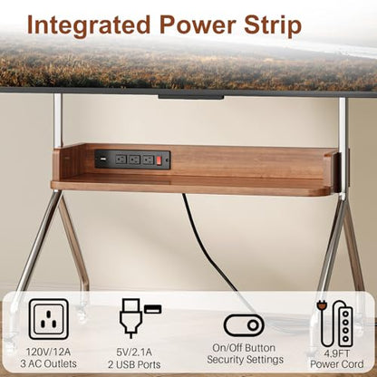 Rolling TV Stand with Power Outlet & Wooden Shelf, view 5