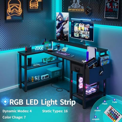 L Shaped Gaming Desk with Storage Shelves, view 5