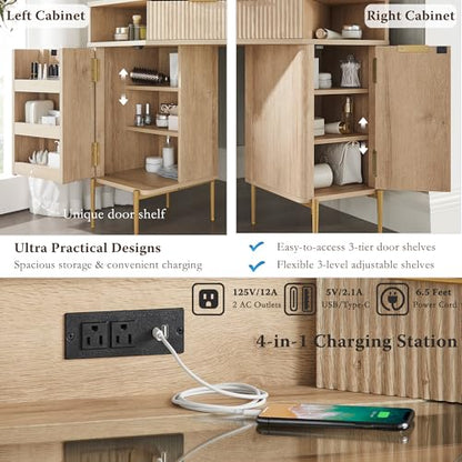 48" Corner Makeup Vanity with Lighted Triple Mirror, Natural Oak, view 7