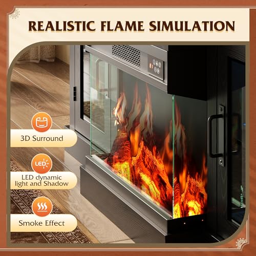 3-Sided Glass Electric Fireplace TV Stand for 65 Inch TV, view 5