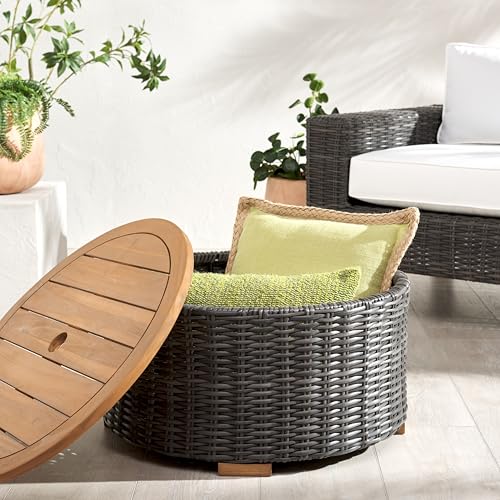 SAFAVIEH Couture Collection Anguilla Dark Grey Faux Wicker Indoor/Outdoor Storage Coffee Table (Fully Assembled)