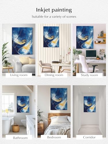 NuYeBiofx Navy Blue Gradient Abstract Color Block Canvas Wall Art Prints,40"x28" Framed Picture Artwork Impressionistic Style Printed Canvas Oil Painting for Living Room Bedroom Office,Ready to Hang