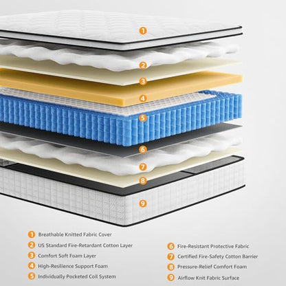 Twin 10 Inch Hybrid Mattress in a Box, Balanced Medium Feel, view 4