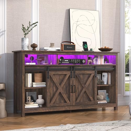 Farmhouse TV Stand for 65 Inch TV with Power Outlet, view 7