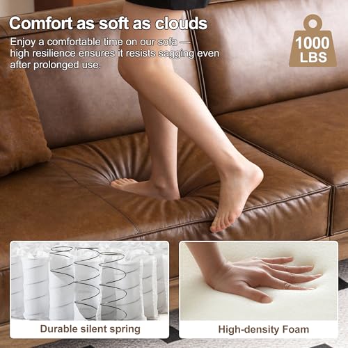 110.24" Faux Leather Sofa, 4 Seater Deep Seat Couch, view 6