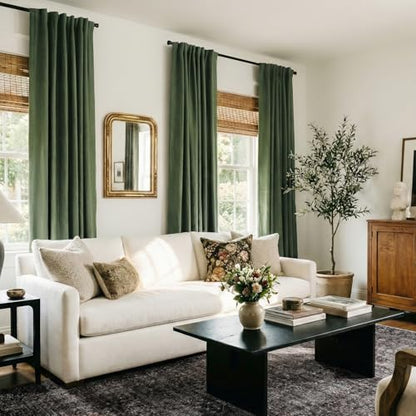 Linen Blackout Curtains for Bedroom 90 Inches Long, Back Tab/Rod Pocket Living Room Drapes, Thermal Insulated Blackout Curtains 2 Panels Set, 50" W x 90" L, Moss Green