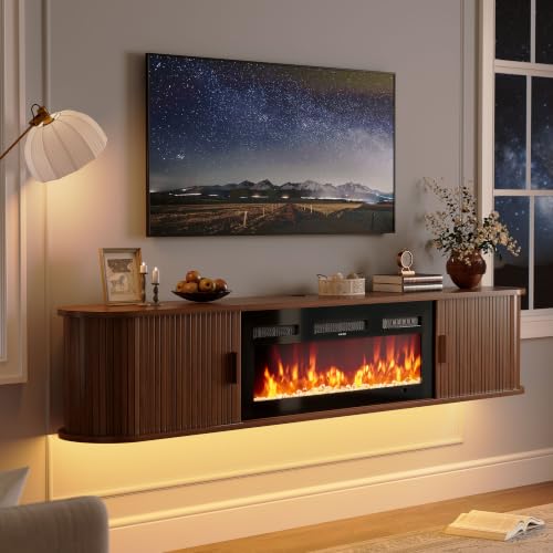 80" Floating TV Stand with Electric Fireplace, Wall Mounted Fireplace TV Stand, view 8