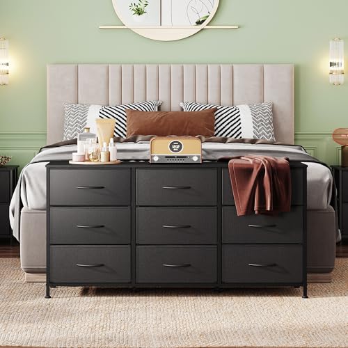 Dresser TV Stand for 55 Inch TV, 9 Drawer Dresser for Bedroom, Black, view 3