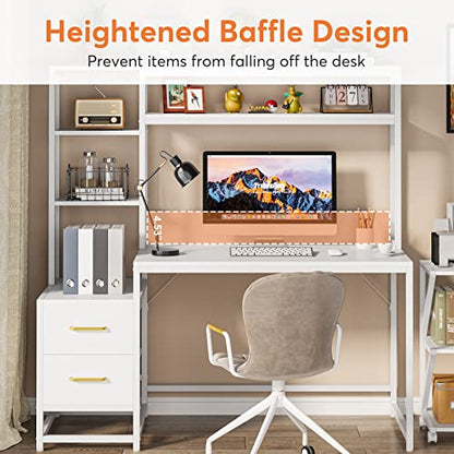Tribesigns 55 Inch Computer Desk with 2 Drawers and Storage Shelves, view 7