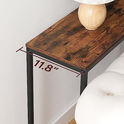 78.7" Console Table with Power Outlet, 11.8" Wide Narrow Sofa Table, Industrial Entryway Table with USB Ports, Behind Couch for Entryway, Hallway, Foyer, Living Room, Rustic Brown CTHR320E01