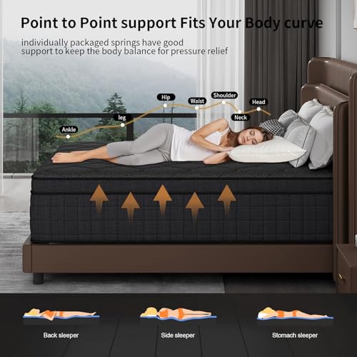 12 Inch Queen Mattress, Medium Firm Hybrid Queen Mattresses, Memory Foam Mattress in a Box with Individually Wrapped Pocket Springs, Reinforced Edge Support, Pressure Relief, Motion Isolation