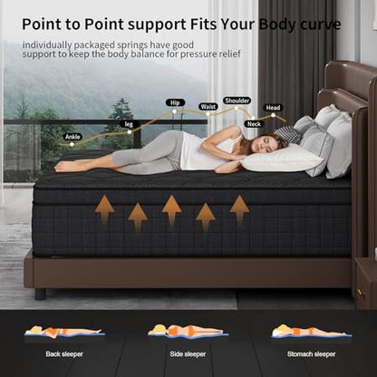 12 Inch Queen Mattress, Medium Firm Hybrid Queen Mattresses, Memory Foam Mattress in a Box with Individually Wrapped Pocket Springs, Reinforced Edge Support, Pressure Relief, Motion Isolation