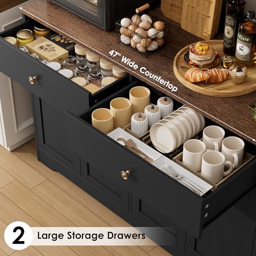 71" LED Kitchen Pantry Cabinet with Power Outlet, Tall Hutch, Black, view 6