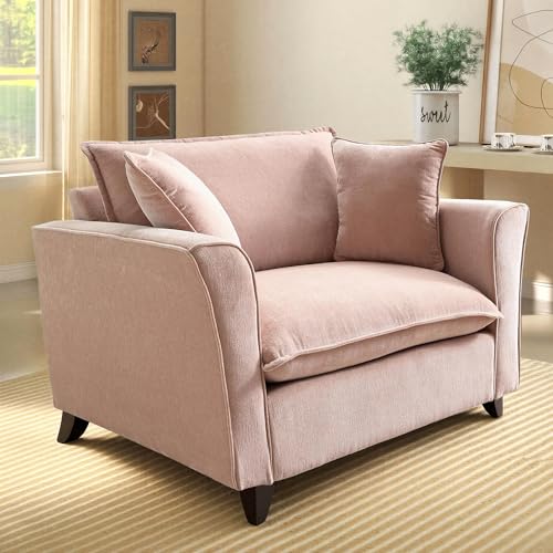 46.9" Chenille Upholstered Accent Chair Wide Seat for Living Room Bedroom, Modern Leisure Cushion Armchair W/ 2 Pillows and Removable Cover for Home Apartment Office