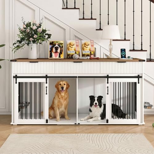 71in Double Dog Crate Furniture with Charging Station, view 2
