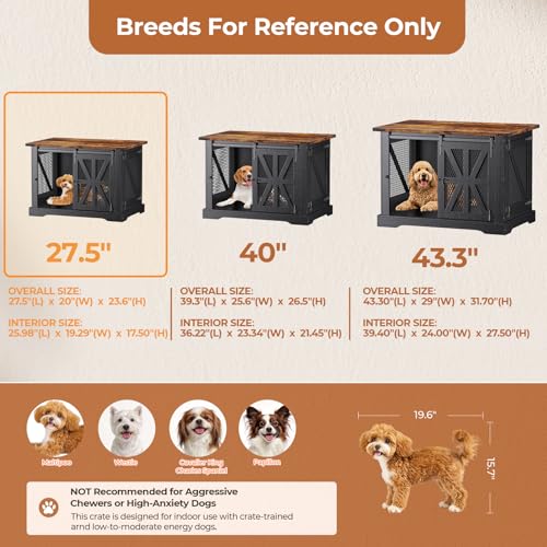 27.5" Dog Crate Furniture with Sliding Doors for Small Dogs Up to 20 lbs, view 6