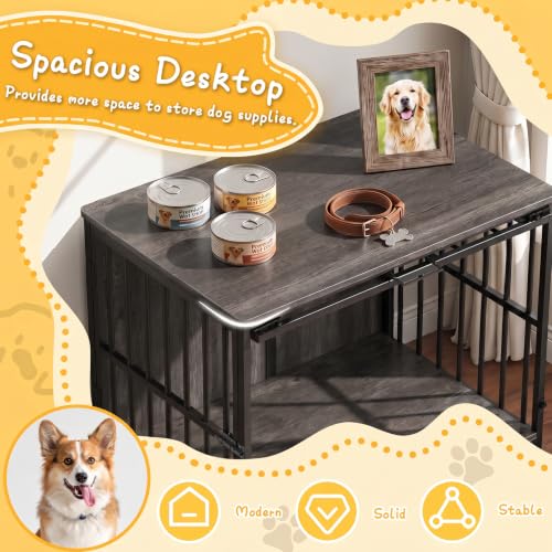 31.5IN Dog Crate Furniture, Wooden Dog Kennel with Flip-Up Door, view 6